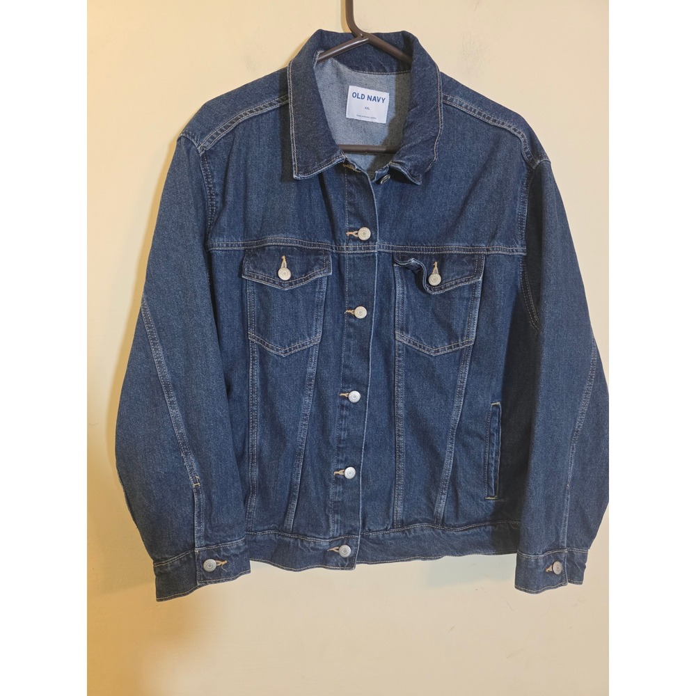 Old‎ Navy Wow Relaxed Denim Jacket XXL Dark Wash Blue Cotton Trucker 465150-03